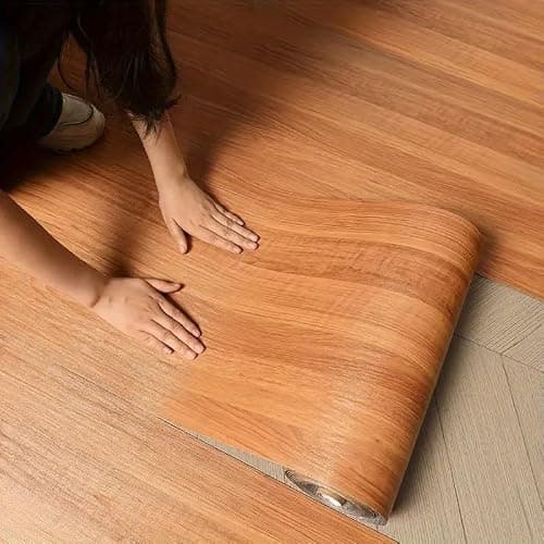 HAPPYMATES Wood Grain Peel and Stick Thickened 1.5mm Vinyl Flooring Roll – Waterproof Self Adhesive Floor & Wall Sticker, Foam Tile Wallpaper for Kitchen, Bathroom, and Home Decor (24 X 50 inch) 4