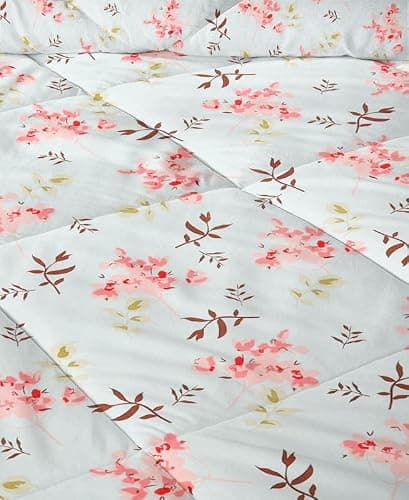 VAS COLLECTIONS 220 GSM Reversible Microfiber AC Comforter/Duvets for Summer | All Season Single Size 3 Layered Quilted Blanket for Single Bed (230 cm x 150 cm, Floral,Floral Aqua and Pink) 3