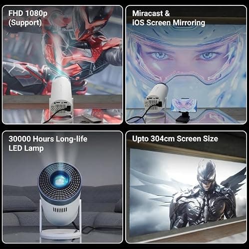 Zebronics Pixaplay 62 Android Smart LED Projector, Full HD 1080P, 3000 Lumens, Upto 304 Screen Size, WiFi, Screen Mirroring, Built-in Speaker, White 3
