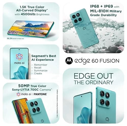 Motorola Edge 60 Fusion 5G Smartphone, Pantone Amazonite, 8GB RAM, 128GB Storage 5