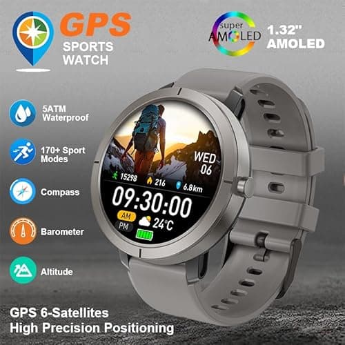 Shyenah DM76: India's Most Advanced Smartwatch for HER; GPS Adventure Smartwatch 1.32" AMOLED Display(900 Nits) 5ATM Waterproof Ultra-Light Full Metal HR,SPO2,Stress,Emotion Compass,Altimeter(Gold) 2