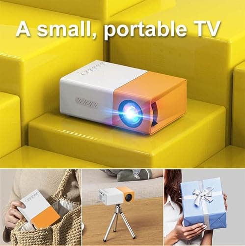 OneXsale Mini Projector – 720P HD Portable Home Theater Video Projector, 1200 Lumens, HDMI USB SD Card Ports, Remote, Compatible with Phone Laptop TV Stick, Indoor Movie Projector for Bedroom 2