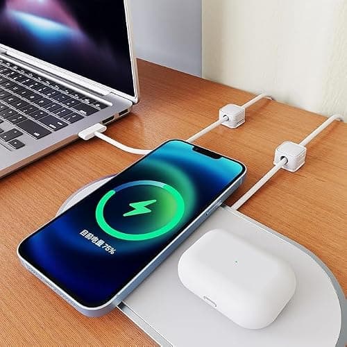 T for TALLIN 6 Pack Stainless Steel Cord Organizer Holder, 12U Notch Trowel, Cord Organizer Holder, 6 Pack Magnetic Desk Cable Clips Management, Hide Phone Charging Cable Keeper, (Pack of 6) White 2