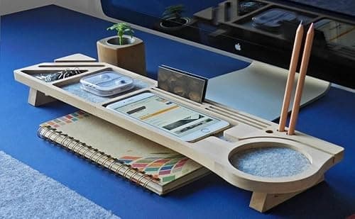 Wooden Desk Organiser Office Desk Organizer with Compartments Pen Holder Stationery Organizer Desktop Storage Organizer Wooden Desk Tray for Office Home Study Table Accessories Organizer (STYLE 2)
