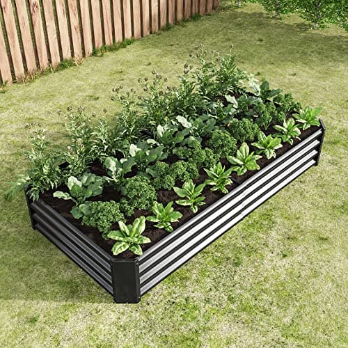 FOUBAM Galvanized Raised Garden Bed for Vegetables,Outdoor Garden Raised Kit Planter Box,Backyard Patio Planter Raised Beds for Flowers, Herbs, Fruits, Metal Planter Flower Pot 6x3x1 ft Black 5