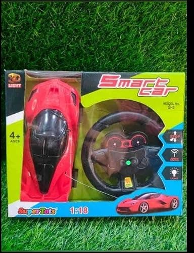 SuperTots Smart Car Radio Control Toy Set with Steering Wheel Controller, 1:18 Scale, 3D Light, Ages 4+, Model S-3