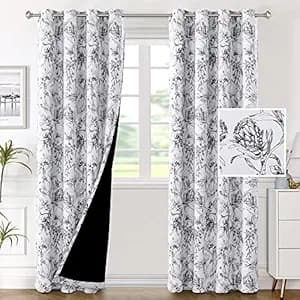 BFAM Floral Print 100% Blackout Curtain with Black Linning at Back, Floral Print Curtains for Living Room/Bedroom Thermal Insulated Energey Saving, Camellia Black, 5 Feet, Pack of 1 Curtain