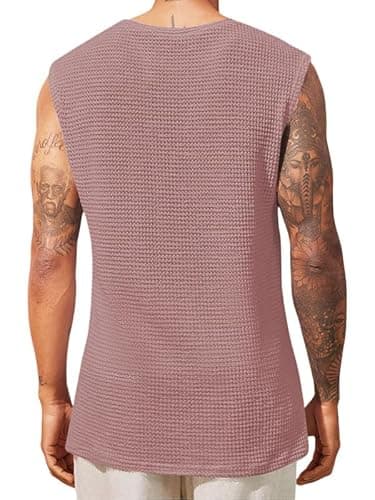 Men's Fashion Basic Solid Wide Shoulder Sleeveless Workout Gym Training Tank Vest B L2714N 5000 (3XL, RGD) 2
