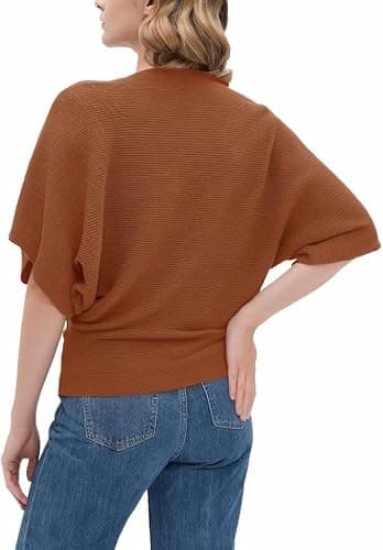 Zilcon Woman Fashion Ribbed Batwing Sleeves Bagy Balloon Style Fit Tops for Women Women Formal, Casual, Office, Date, Outing, Party Tops (in, Alpha, M, Regular, Brown) 2