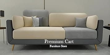 Velvet Contemperory Sofa with Cushion Chaise Lounge Sectional Sofa Perfect for Living Room & Bedroom Guests Home & Office (Beige & Grey, Three Seater)