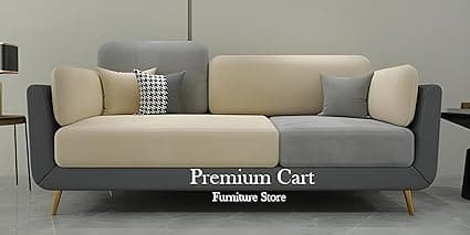 Velvet Contemperory Sofa with Cushion Chaise Lounge Sectional Sofa Perfect for Living Room & Bedroom Guests Home & Office (Beige & Grey, Three Seater)