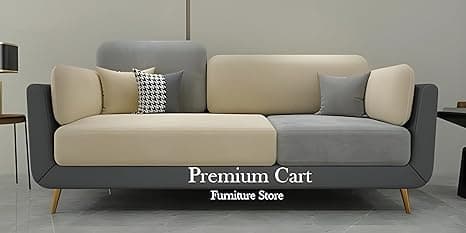 Velvet Contemperory Sofa with Cushion Chaise Lounge Sectional Sofa Perfect for Living Room & Bedroom Guests Home & Office (Beige & Grey, Three Seater)
