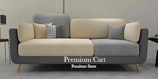 Velvet Contemperory Sofa with Cushion Chaise Lounge Sectional Sofa Perfect for Living Room & Bedroom Guests Home & Office (Beige & Grey, Three Seater)
