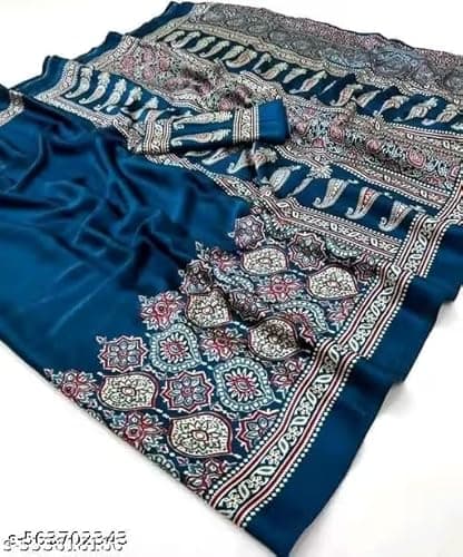 Traditional Indian Ethnic Wear with Blouse Piece, Festival Wedding Special, (NAVY BLUE) 3