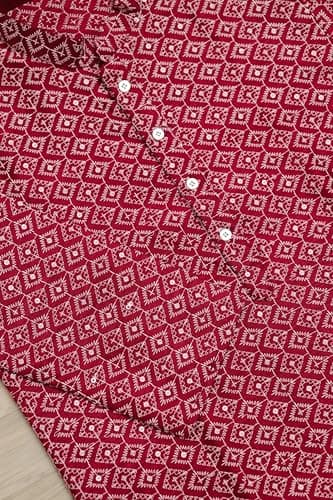 LookMark Men’s Printed Silk Blend Kurta with Mandarin Collar, Full Sleeves, Straight Fit Traditional Ethnic Wear-(AZ-LM-OG1-KURTA 33 Maroon-M) 5