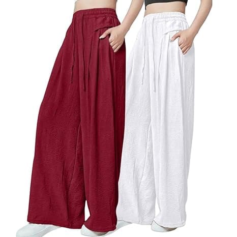 GRECIILOOKS High Waist Polycotton Trousers for Women – Flared Parachute Pants with Side Pockets | Casual Travel Cargo Pants (Available in Plus Size and Value Pack)