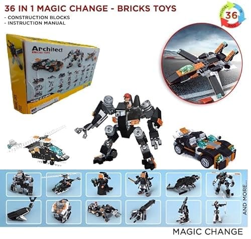 Sky Tech® 36-in-1 Magic Building Blocks Set | 256+ Pieces | Creative Construction Toy for Kids | Includes Instruction Manual | Ideal for Boys & Girls Ages 6+ | DIY Brick Robot, Jet, Ship Models 2