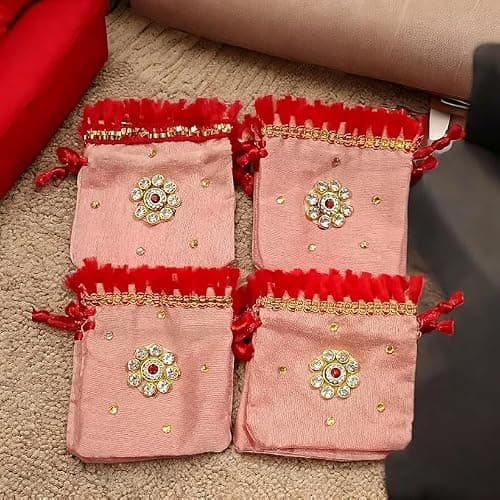 VS Club 12 Beautiful Gold Silver Coin Potli Pouches for Wedding, Baby Shower, Haldi, Mehendi | Shagun, Jewelry, Coin, Dry Fruit, Kesar Pouch Set | Premium Multi Pack (PITCH-12) 4