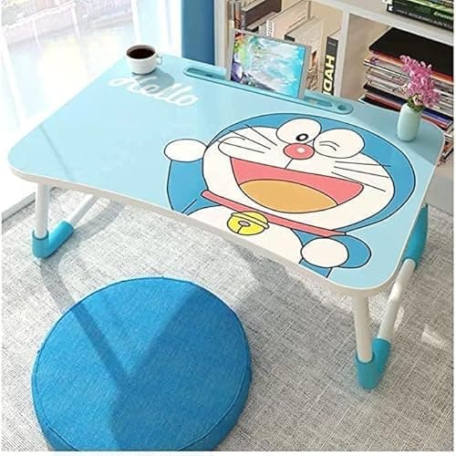 RIVATR Foldable Wooden Mini Laptop Table for Bed, Study Table with Drawer, Tablet/Mobile Holder for Kids & Adults (DORAMON 1)