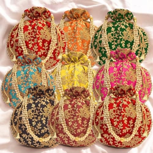 IGH India Gift Hub Handmade Embroidered Potli Bag for Women | Traditional Drawstring Pouch | Ideal for Weddings | Return Gifts | Festive Occasions | Traditional Indian Goody Bags | Multicolor 5
