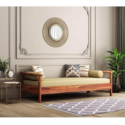 Sheesham Wood Sofa Cum Diwan for Living Room Bedroom | Wooden Sofa Cum Couch (Mattress Not Included) (Honey Finish, 2 Seater, Brown,Beige)