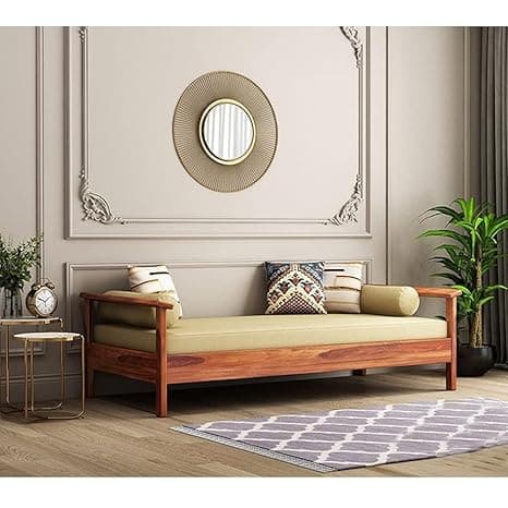 Sheesham Wood Sofa Cum Diwan for Living Room Bedroom | Wooden Sofa Cum Couch (Mattress Not Included) (Honey Finish, 2 Seater, Brown,Beige)