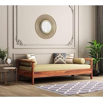 Sheesham Wood Sofa Cum Diwan for Living Room Bedroom | Wooden Sofa Cum Couch (Mattress Not Included) (Honey Finish, 2 Seater, Brown,Beige)