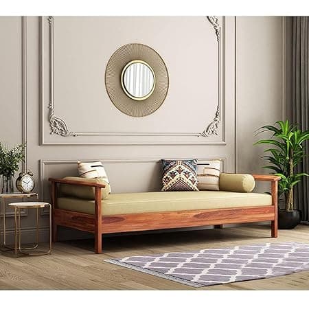 Sheesham Wood Sofa Cum Diwan for Living Room Bedroom | Wooden Sofa Cum Couch (Mattress Not Included) (Honey Finish, 2 Seater, Brown,Beige)