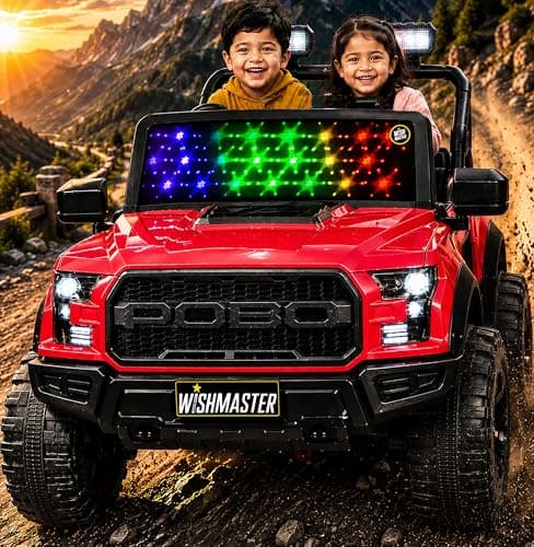 Wishmaster 4x4 Driving EV Cars for 1, 2, 3, 4, 5, 6 Years | Remote + Steering + Mobile App Control | Kids Jeeps (Medium Size F-Raptor [1-8 Year Kids]