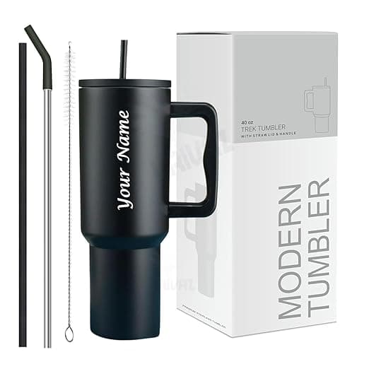 Stainless Steel Insulated Tumbler with Lid & Straw, 100% Leakproof Double Wall Tumblers with Handle, Hot & Cold Drink Sipper for Office,Gym & Outdoors 1200ml Tumbler (Black Personalized)
