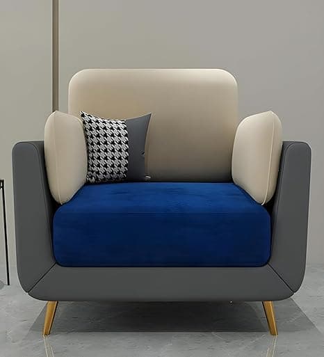 Stylish & Modern Heavy Duty & Luxurious Traditional 1 Seater Sofa Chesterfield Sofa Arm Three Seater Sofa for Living Room Guest Room Hotels & Office. (One Seater Blue & Beige)