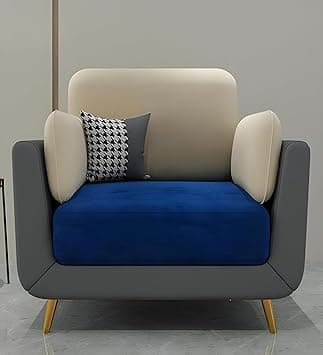 Stylish & Modern Heavy Duty & Luxurious Traditional 1 Seater Sofa Chesterfield Sofa Arm Three Seater Sofa for Living Room Guest Room Hotels & Office. (One Seater Blue & Beige)