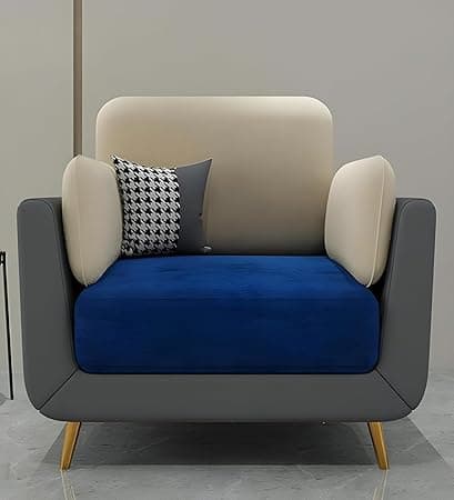 Stylish & Modern Heavy Duty & Luxurious Traditional 1 Seater Sofa Chesterfield Sofa Arm Three Seater Sofa for Living Room Guest Room Hotels & Office. (One Seater Blue & Beige)