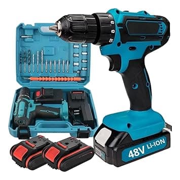 48v Cordless Drill and Screwdriver Kit, 18+1 Torque Settings, Dual Speed, LED Light, with 2 Batteries, Carry Case, Drill Bits and Sockets