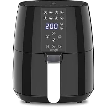 Borosil Best 4.7 L Air Fryer | 4 in 1 Function with QuickFry Technology, Auto Off Function | Air Fryer for Bake, Grill, Roast, Reheat etc. | 90% Less Oil | 2 Year Warranty | Black
