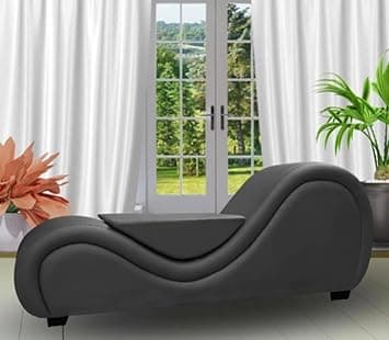 Sheesham Wood Leatherate Tantric Loung Chair, Yoga Chaise Lounge,Chaise Sofa Modern Lounge,Relaxing Chaise Lounge Chair, loveseats with Cushion (Black, 1 Seater)