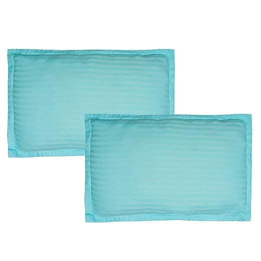 Trance Home Linen 200 TC 100% Cotton Small Size 17x25 inch Satin Stripe Pillow Covers | Pillow Cases | Set of 2 Piece Pillow Covers only |Small Size (Sea Blue, 17 X 25 inch)
