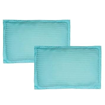 Trance Home Linen 200 TC 100% Cotton Small Size 17x25 inch Satin Stripe Pillow Covers | Pillow Cases | Set of 2 Piece Pillow Covers only |Small Size (Sea Blue, 17 X 25 inch)