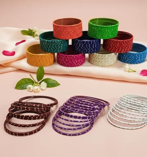 NMII Multicolour Metal Alloy with Golden Design Pattern Bangle Set for Women(Multicolor,2.12(Big Size)) 3