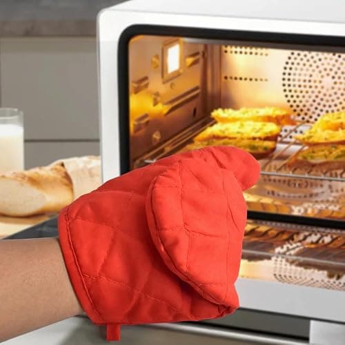 Premium Cotton Heat Resistant Oven Gloves for Kitchen Baking, Cooking & BBQ | Quilted Insulated Oven Mitt | High Temperature Protection 4