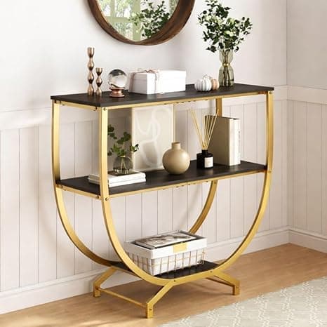Brown Art SHOPPEE 3 Tier Console Tables, 30" Height Entryway Table, Sofa Table Behind Couch Stand, Entryway Furniture Entry Way Table with Storage for Living Room, Hallway, Entrance, (Gold & Black)
