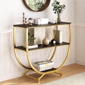 Brown Art SHOPPEE 3 Tier Console Tables, 30" Height Entryway Table, Sofa Table Behind Couch Stand, Entryway Furniture Entry Way Table with Storage for Living Room, Hallway, Entrance, (Gold & Black)