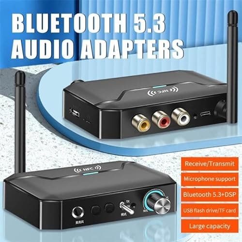 MICROWARE T300 2-in-1 Audio Adapter Bluetooth-Compatible 5.3 NFC Receiver Transmitter with Remote Control,for TV/PC/Car/MP3/CD Player/Speaker/Handset, Support NFC 2