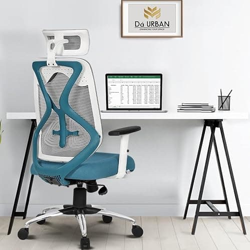 Da URBAN® Merlion Office Chair,High Back Mesh Ergonomic Home Office Desk Chair with 3 Years Warranty, Adjustable Armrests,Adjustable Lumbar Support,Tilt Lock Mechanism (Blue)