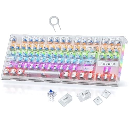 Archer Tech Lab Astra M400 Mechanical Gaming Keyboard with 63 keys, 17 RGB modes, clicky blue switches, 26 anti-ghosting keys, 50M keystroke durability, 1.5m USB-C cable, Windows support (TRANSPARENT)