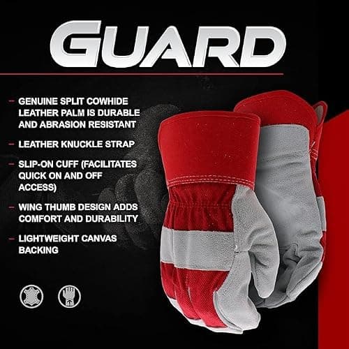 Jupiter Industries Leather Double Palm Split Canadian Heat, Cut, Wear And Tear Resistant Anti Impact Palm Coated For Handling Machinery, Mechanics & Welding Gloves - Color May Vary, Pack of 1 5