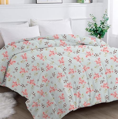 VAS COLLECTIONS 220 GSM Reversible Microfiber AC Comforter/Duvets for Summer | All Season Single Size 3 Layered Quilted Blanket for Single Bed (230 cm x 150 cm, Floral,Floral Aqua and Pink) 4
