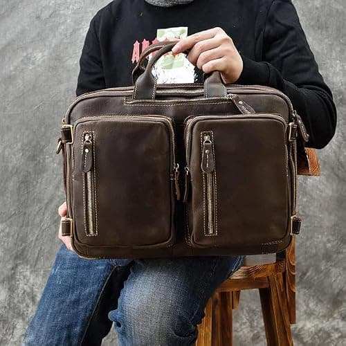 MaheTri Dublin Leather Backpack Briefcase 2-in-1 | Genuine Leather Convertible Office & Travel Bag | Laptop Compatible with Padded Compartment | Adjustable Straps & Multi-Pocket Organisation 4