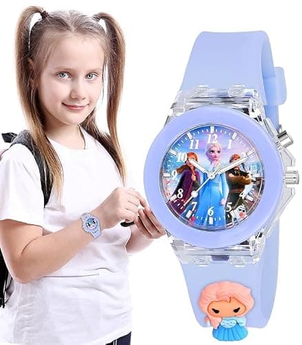 GOLDENIZE FASHION Kids Analog Multicolour Glowing Disco Light Waterproof Boys & Girls with Silicon Strap- Watch for Gift Girl's and Boy's Children Watch (Purple Frozen) 3