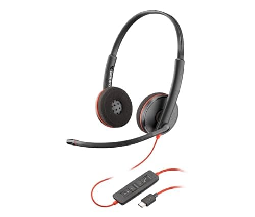 Poly Plantronics - Blackwire 3220 USB-C Wired Headphones On Ear Headset - Dual Ear (Stereo) with Boom Mic - Connect to PC/Mac Via USB-C (8X228AA)